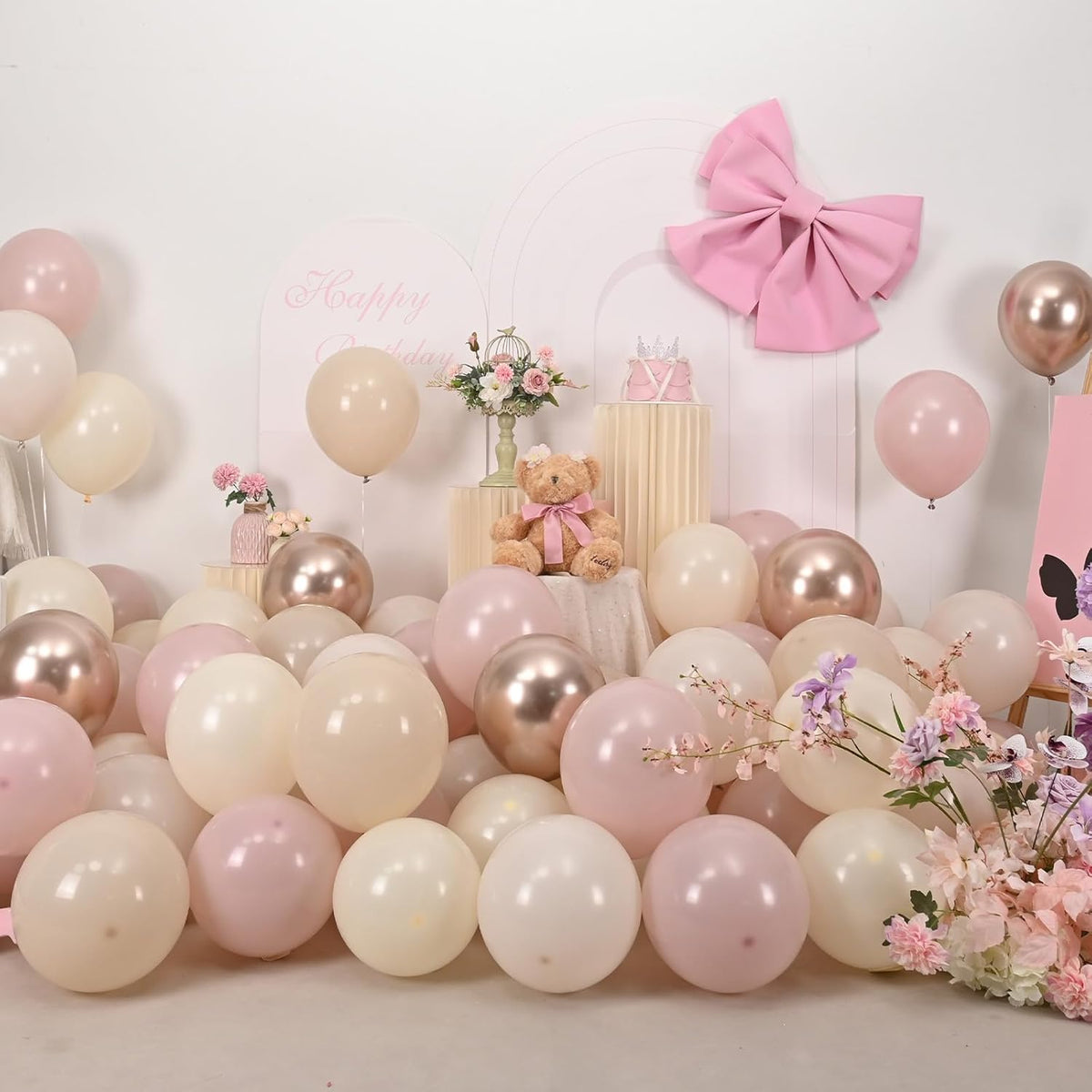 Dusty Pink Beige Balloons, 60 Pcs 12 Inch Pink Sand White Balloons, Metallic Gold Nude Cream