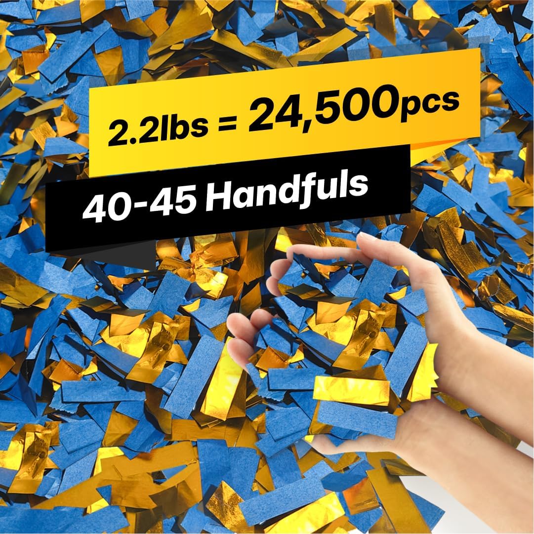 Blue & Gold Confetti Paper - BULK 2.2lbs | 1kg, Biodegradable Tissue Paper, Rainbow Light Weight