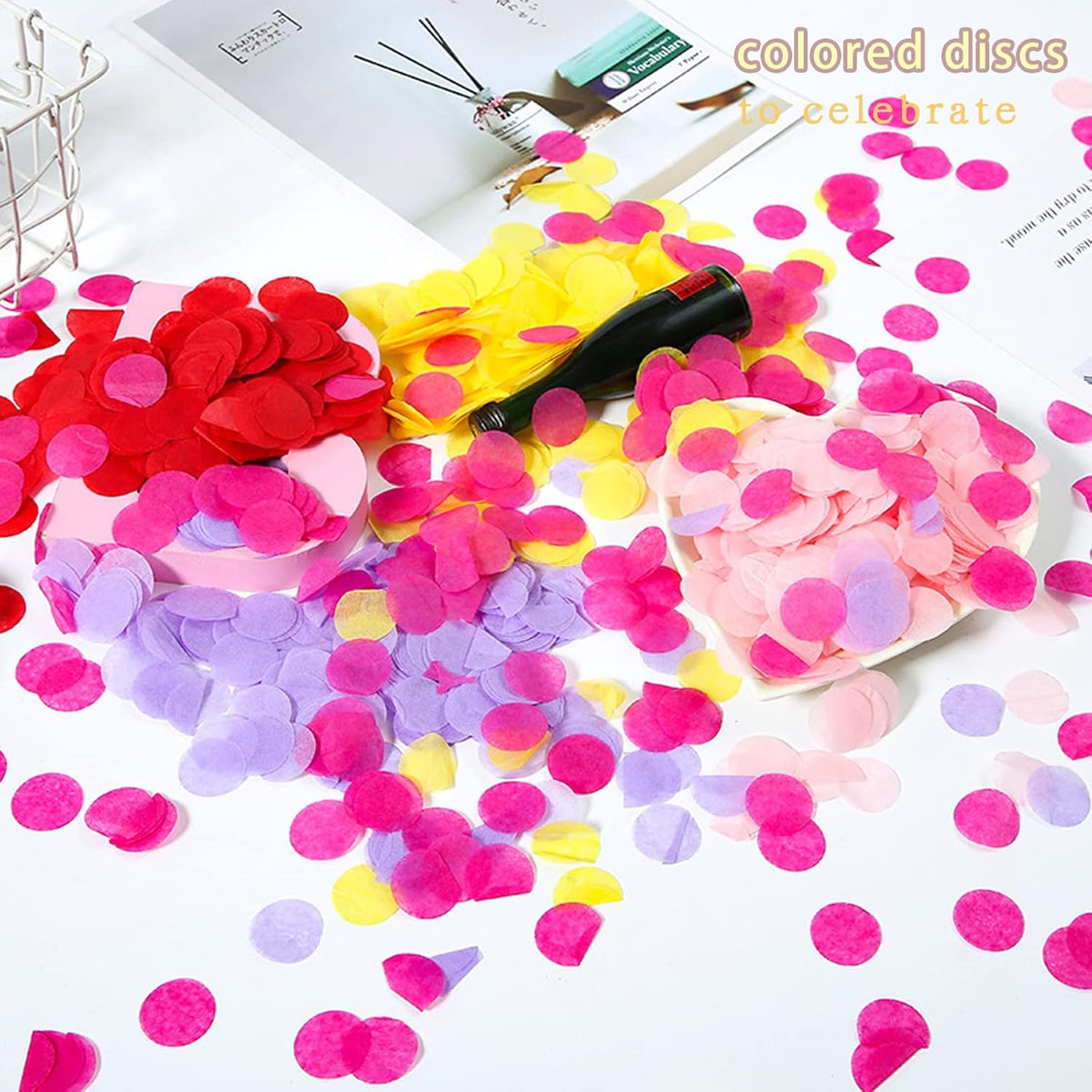 RYKOMO 10000 Pieces 1 Inch Round Tissue Paper Confetti, 3.5oz Multicolor Table Confetti Paper for