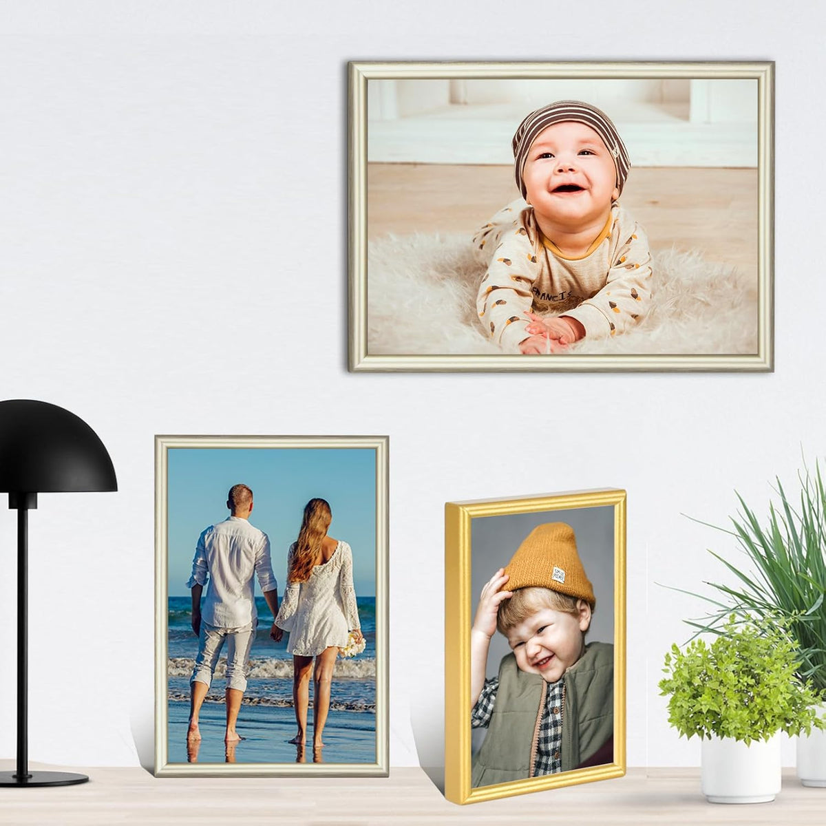 4x6 Picture Frame Champagne Brushed Modern Simple Thin Aluminum Metal Photo Frame with HD Real