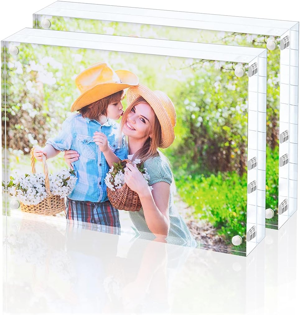KIURENGT Bloberey Acrylic Picture Frame, Clear Freestanding Double Sided 20mm Thickness Frameless