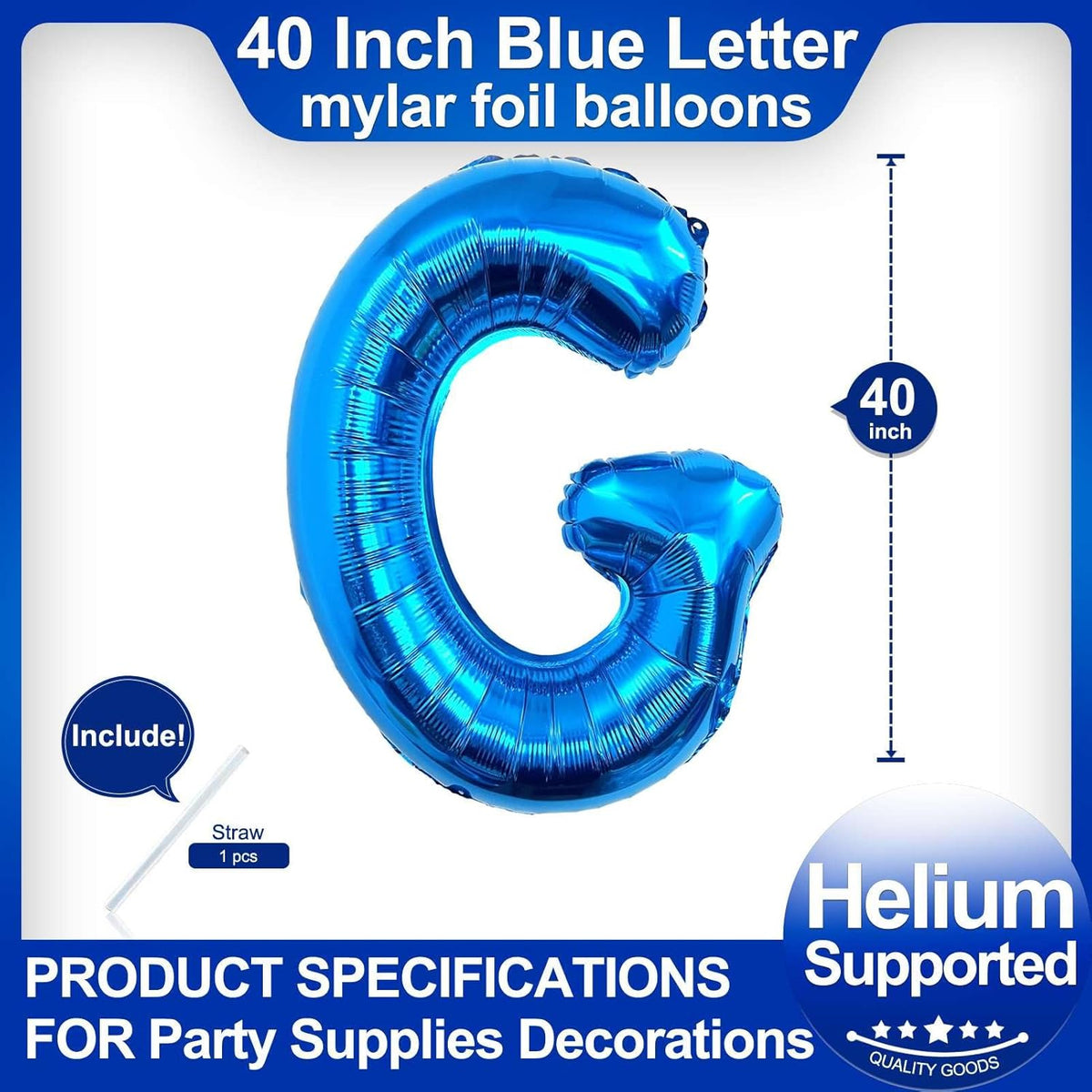 40 Inch Blue Letter G Balloons, DIY Phrase Foil Alphabet Letter G Balloons DIY Word G Banner for