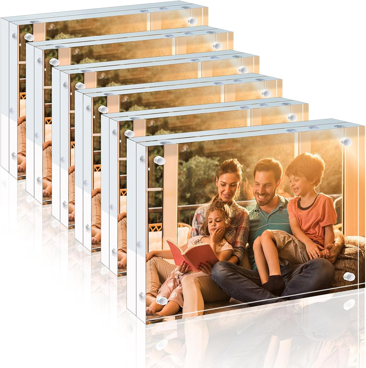 Egofine 6x8 Acrylic Frame 6 Pack, 20mm Thicker Frameless Clear Picture Frame, Double Sided Magnetic