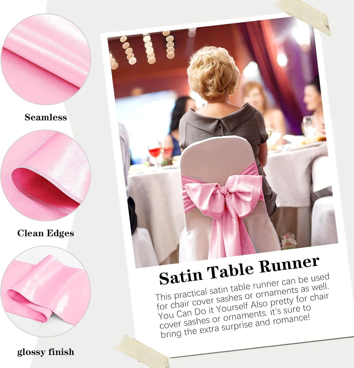 10 Pack Satin Table Runner 12 x 108 Inch Long Pink Silk Table Runner for Wedding Party Banquet