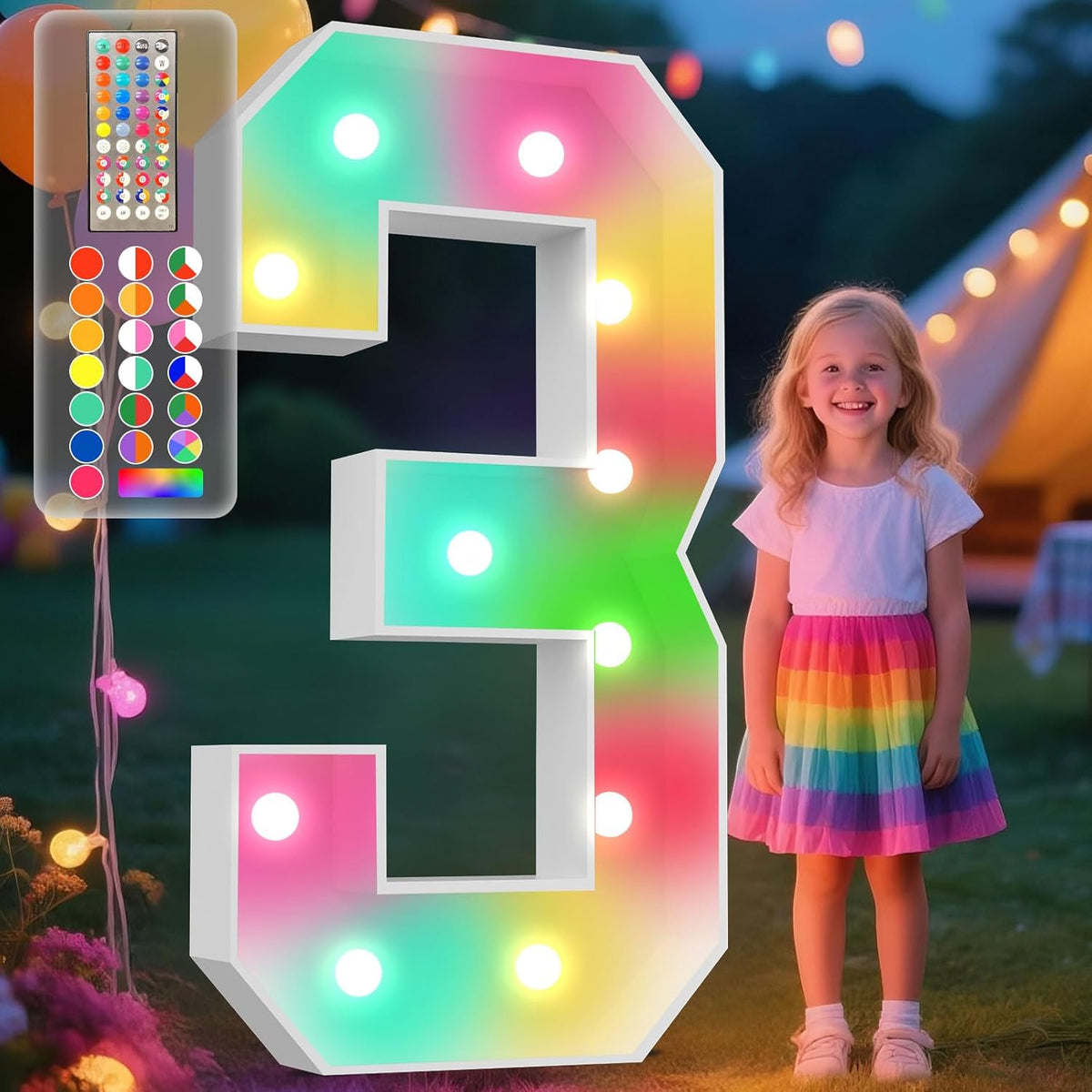 Ledido 4FT Marquee Light Up Numbers, 34 Colors Changing Marquee Numbers 4 Feet Tall with Remote