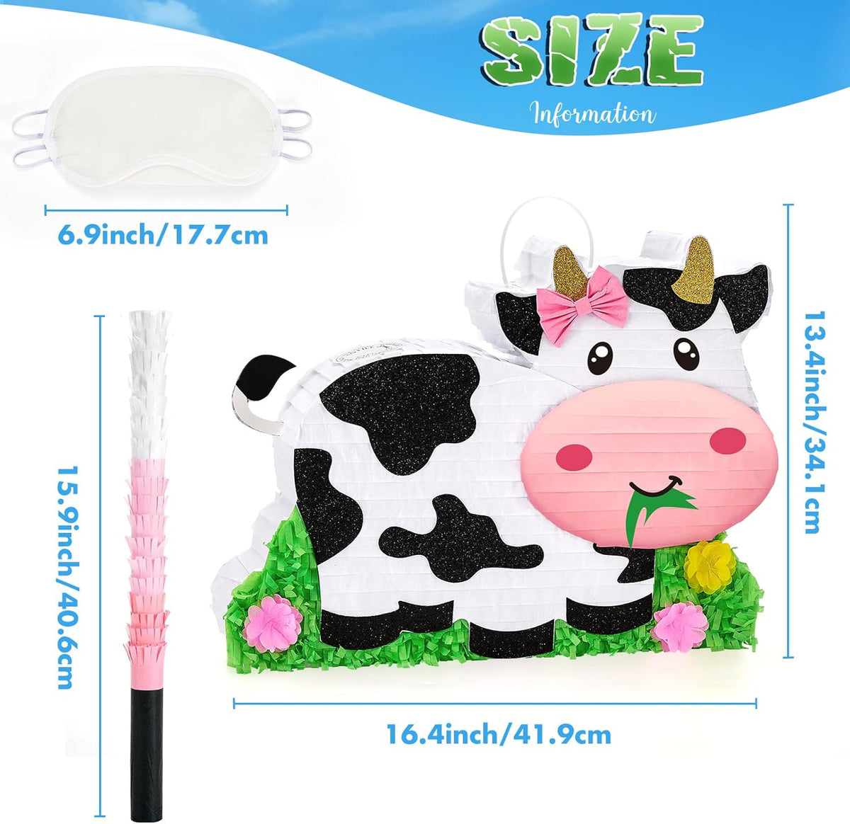 WERNNSAI Dairy Cow Piñata - Farm Animal Party Game Cow Pinata for Girls Birthday Party Decorations