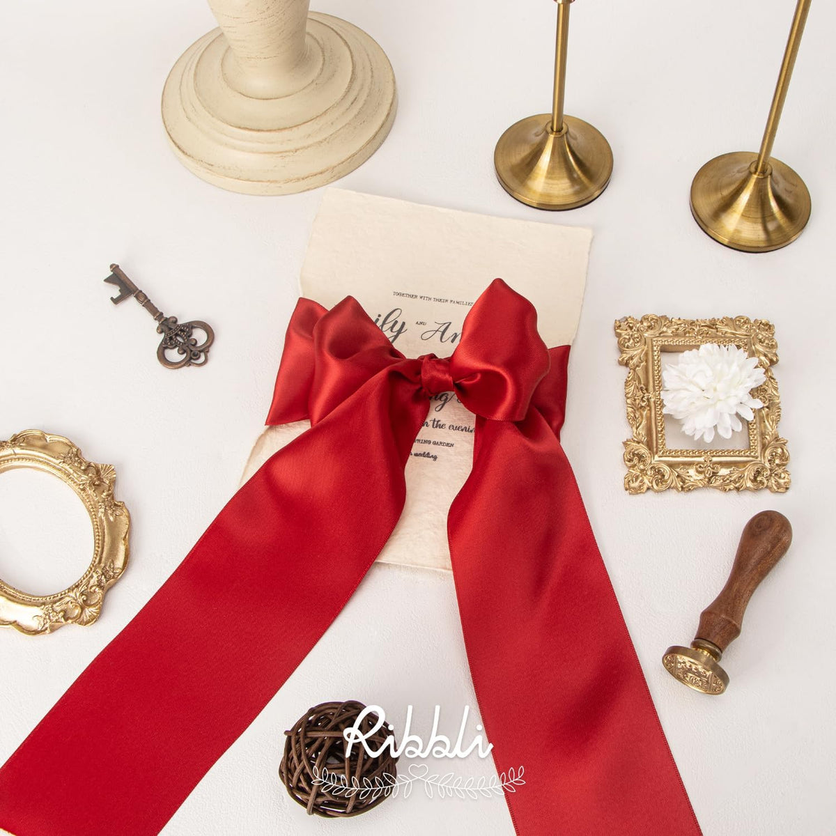 Ribbli Red Double Faced Satin Ribbon, 3” x Continuous 10 Yards,Use for Bows Bouquet,Christmas Gift