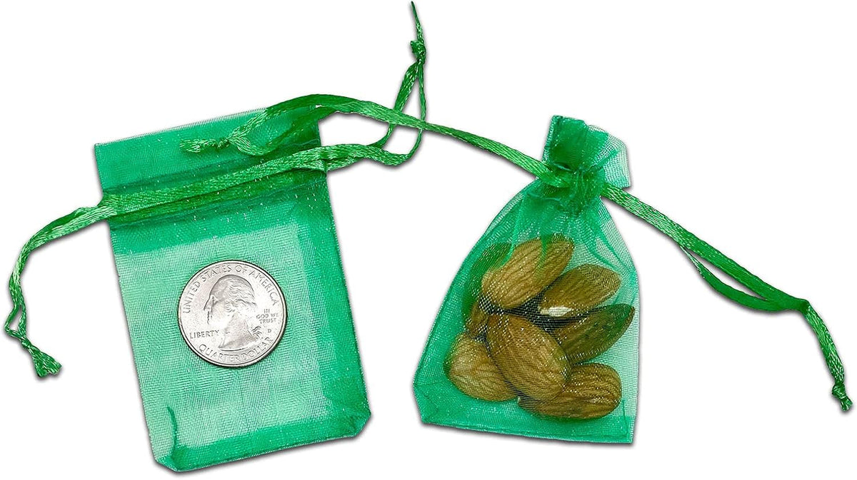 TheDisplayGuys 48-Pack 2" x 2-3/4" Light Green Sheer Organza Gift Bags with Drawstring, Jewelry