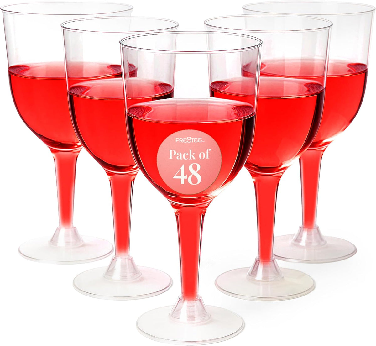 Prestee Stemmed Disposable Wine Glasses - 10 oz Clear Plastic Wine Glasses BPA-Free - Easy Assembly