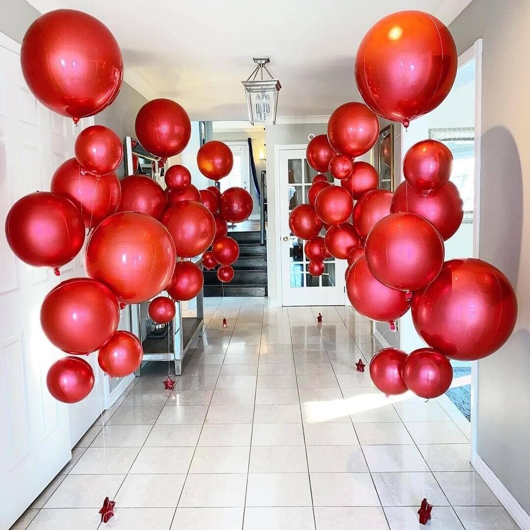 LHOAVWE 6 Pack 22 Inch 4D Red Balloons: 6 Pcs Round Foil Balloons (Uninflated) + Straw + 32 Foot