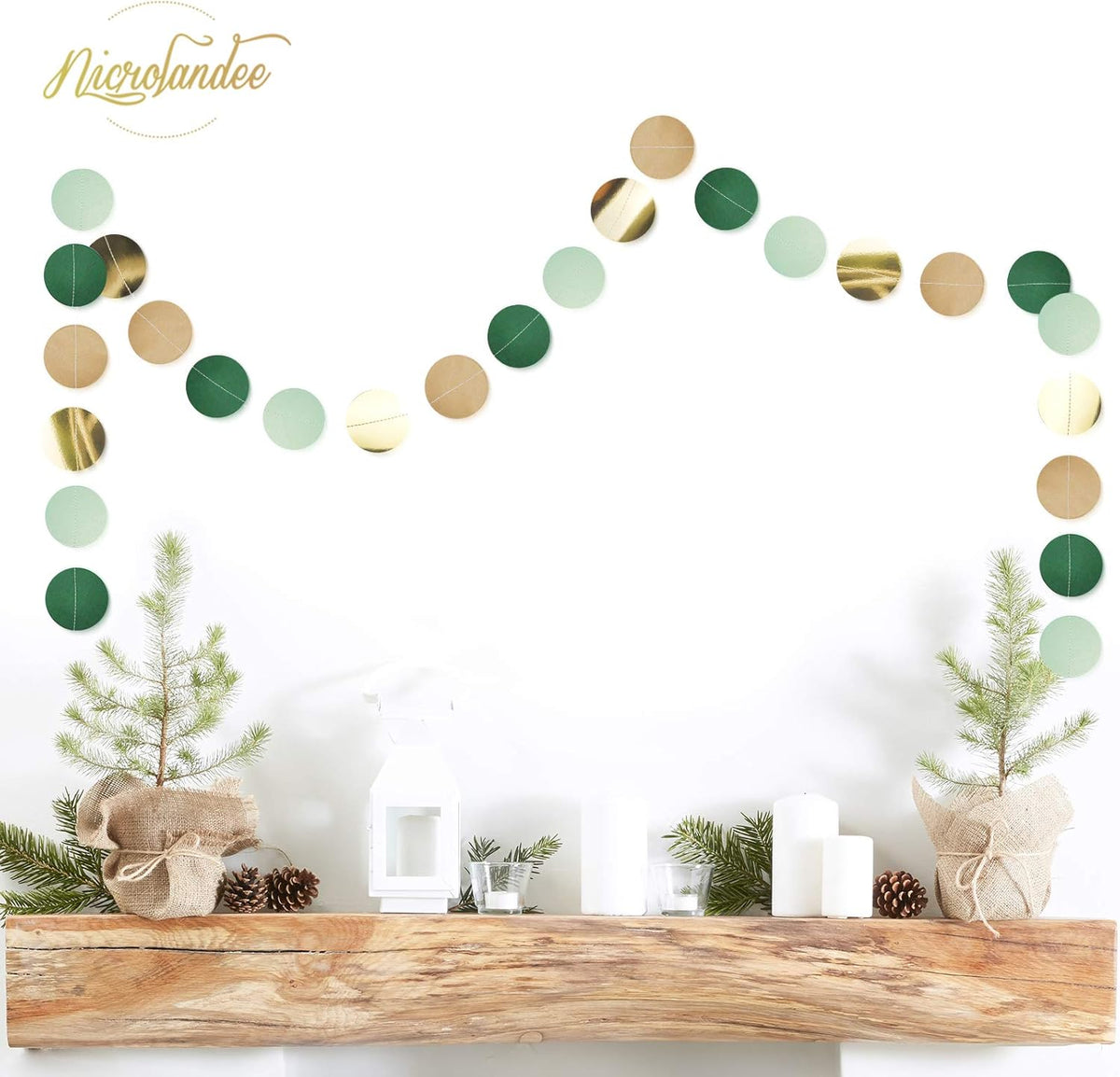 NICROLANDEE Wedding Party Decorations - 3 Pack Sage Green Dots Paper Garland String Hanging