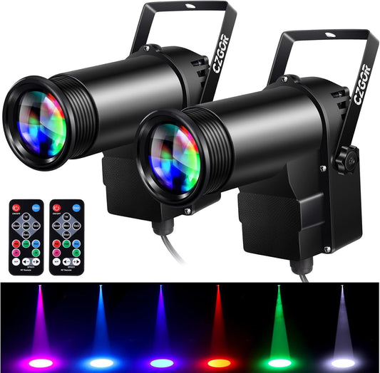 Pinspot Light 15W DMX 2 Pack, Czgor RGBW Disco Ball Lights with Remote Control, DMX512, Sound