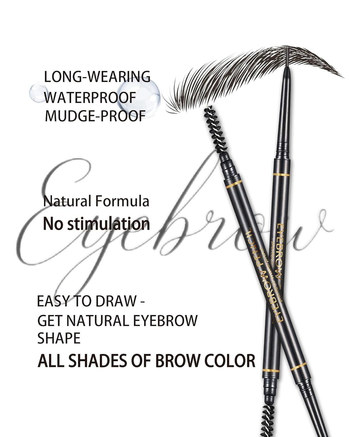 Black Eye Brow Pencils for Women, 6Pcs Waterproof Eyebrow Pencil, 1.5mm Micro-Fine Tip & Spiral