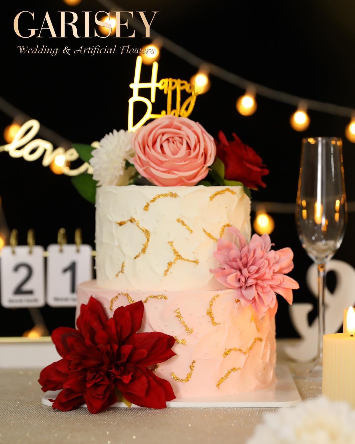 Artificial Flowers Combo, Mix Silk Flowers Roses, Peonies, Dahlias with Stems for DIY Wedding