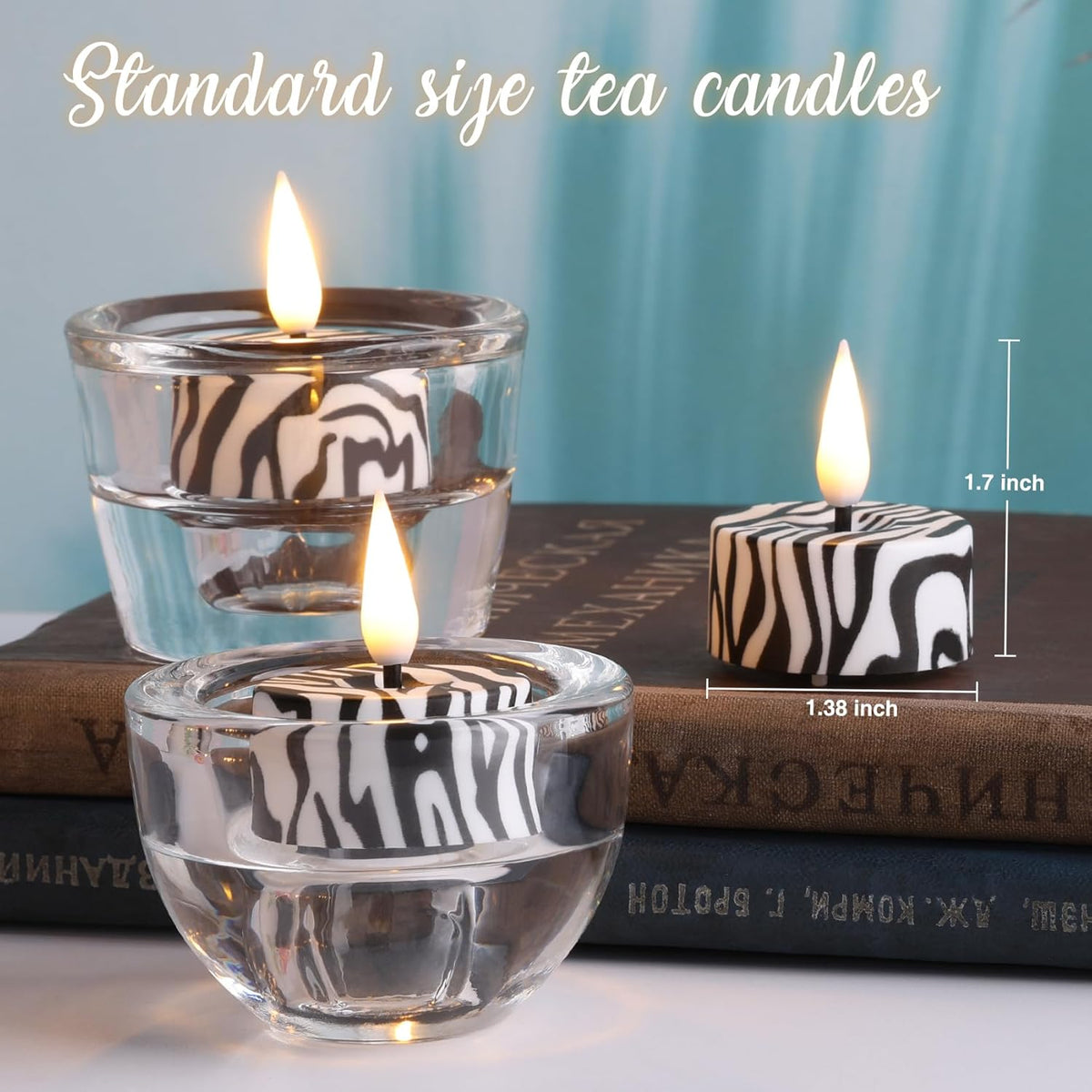 Eywamage Zebras Animal Pattern Flameless Tealights with Remote Batteries, Flickering LED Tea Votive