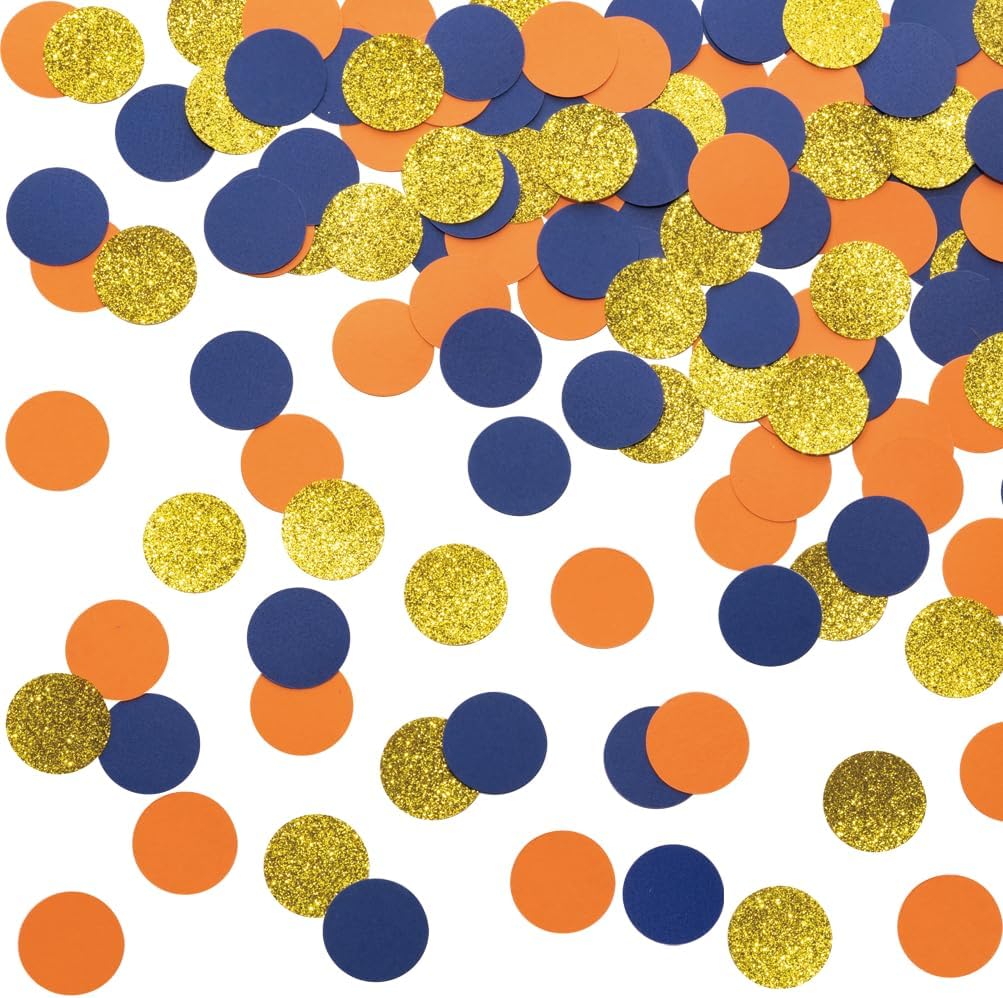 Gold Blue and Orange Confetti Table Decoration for Baby Shower Birthday Wedding Graduation
