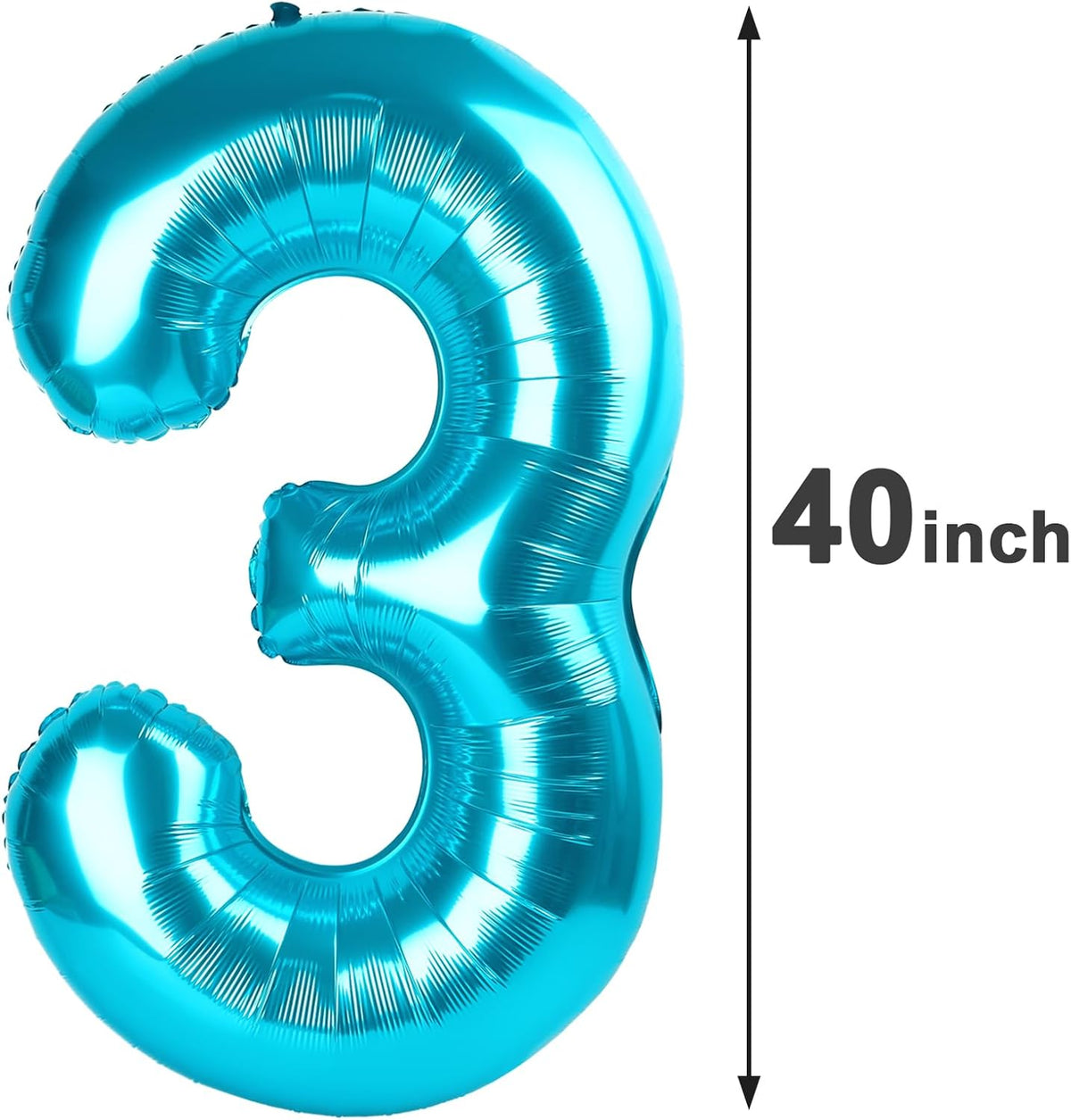 40 Inch Blue 3 Large Number Balloon, 3 13 23 30 33 36 Blue Birthday Party Decorations, Number Three