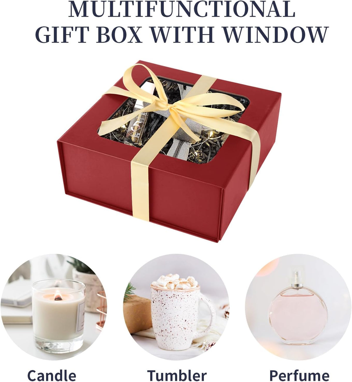 TIACABO Red Gift Box with Window,7.5"x7.5"x3.1" Bridesmaid Boxe for Gifts Giving,Birthday Gift