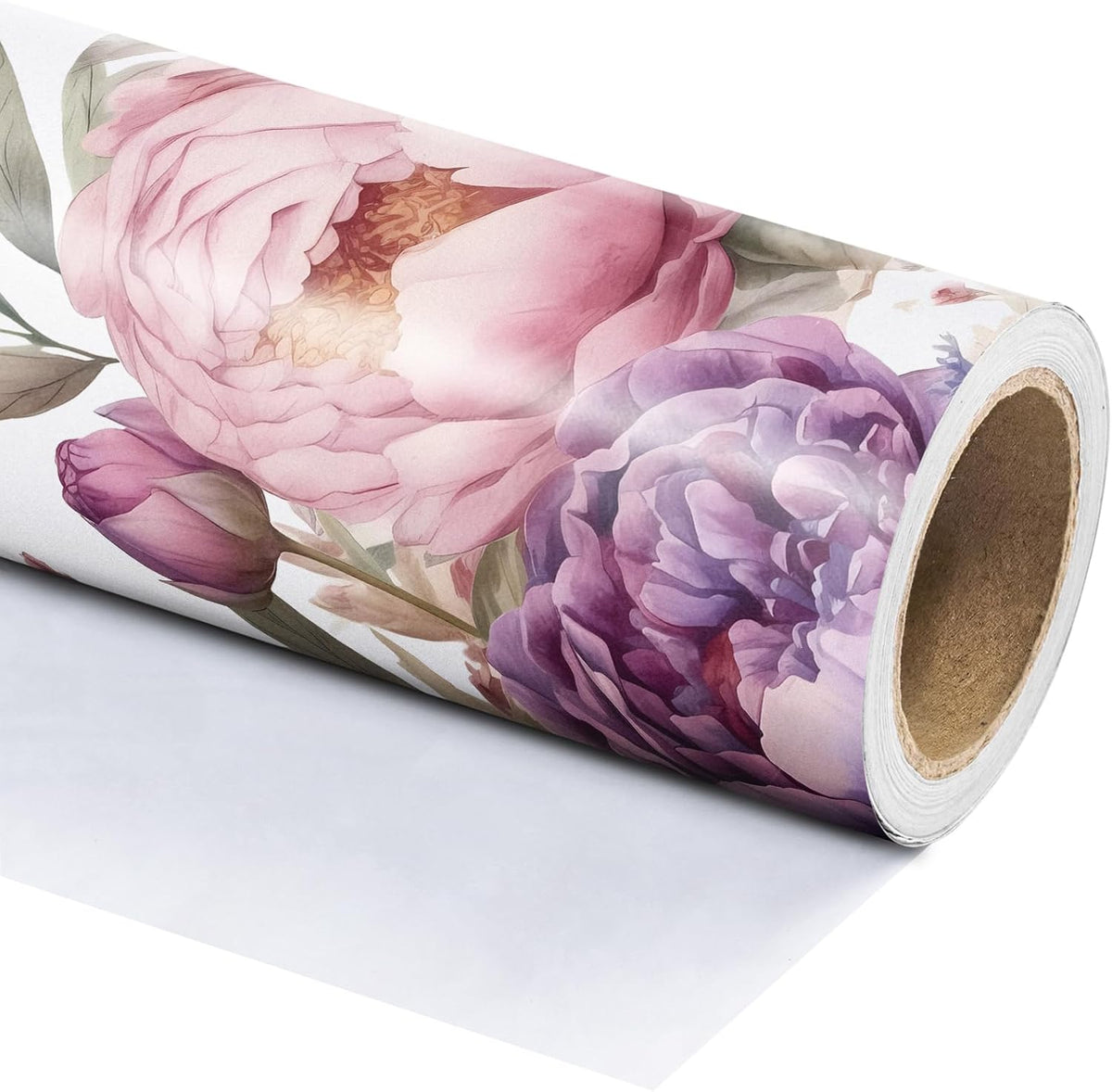 WRAPAHOLIC Floral Wrapping Paper Roll - Mini Roll - 17 Inch x 33 Feet - Purple Flower Wrapping