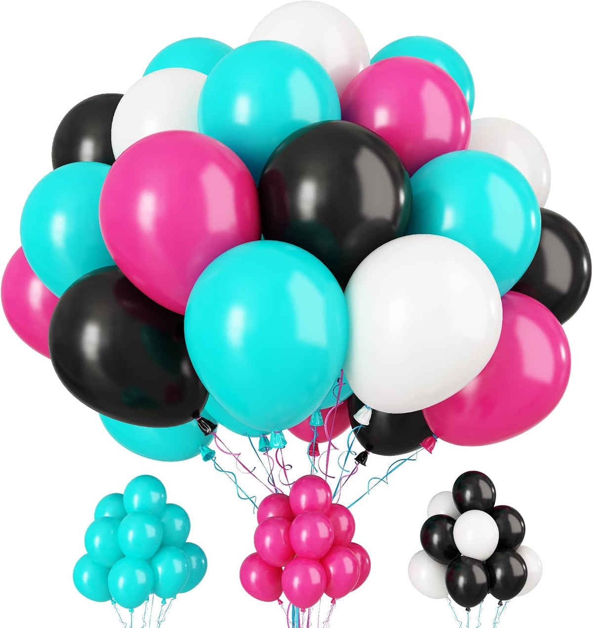 Paready Disco Music Party Balloons, 30 Pcs 12 Inch Hot Pink Black Blue and White Latex Balloons