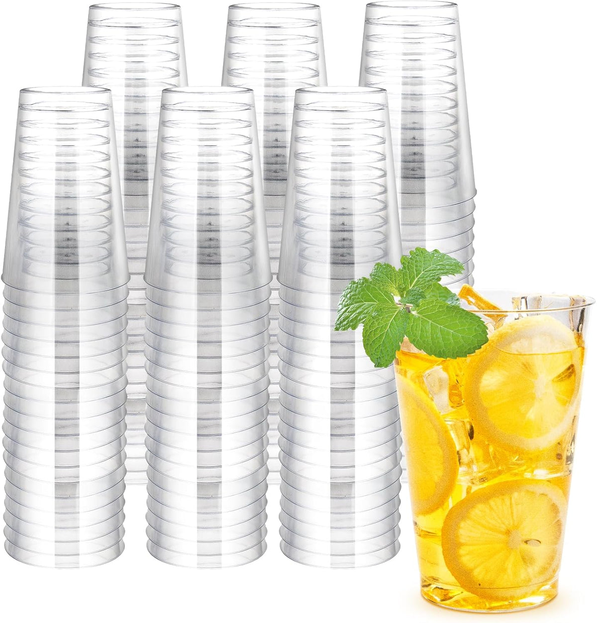 100Counts 12 OZ. Hard Plastic Cups Fancy Disposable Cups for Party, 12 Ounce Clear Elegant Wedding