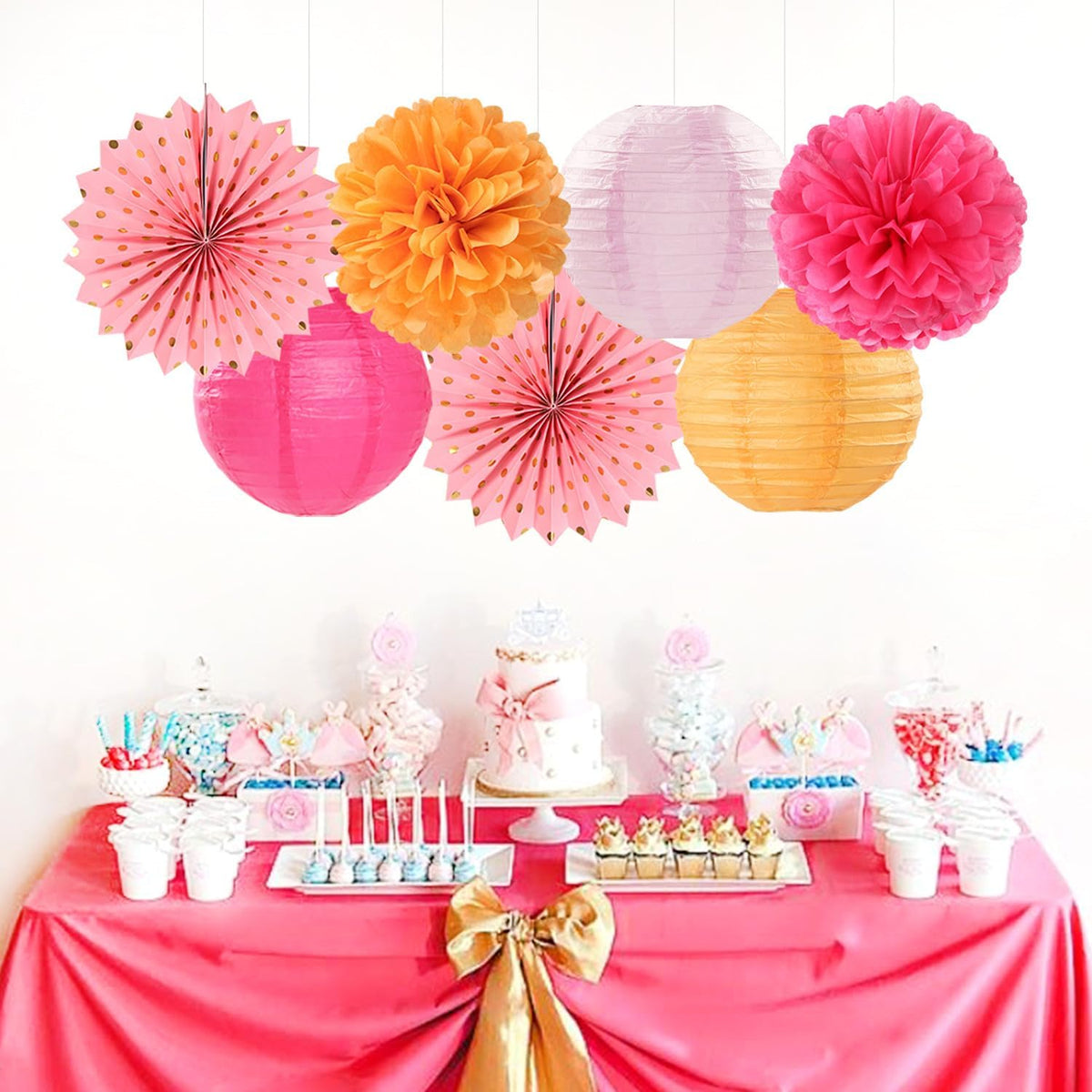 Pink-Orange Fall Party-Decorations Paper-Flowers Lanterns - 20PCS Autumn Wedding Birthday Tissue