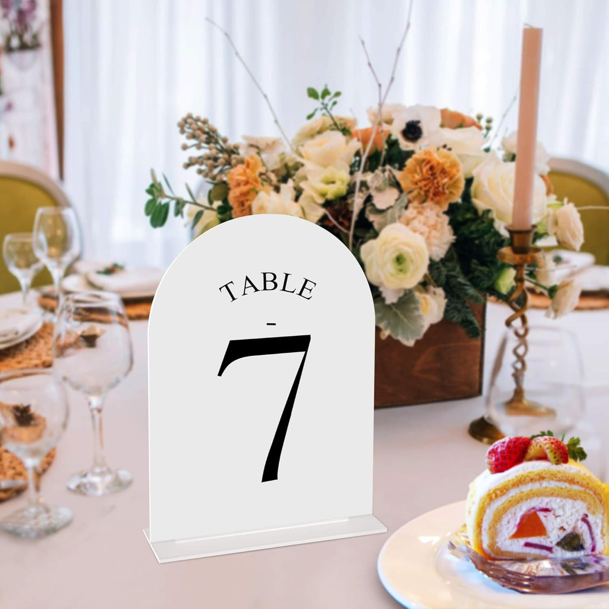 JOYIT Arch Wedding Table Numbers 1-20 with Stands – Double-Sided Printed 5" X 7" Acrylic Signs with