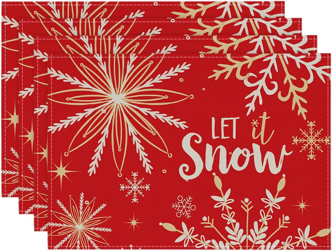 Artoid Mode Red Snowflake Let It Snow Winter Placemats for Dining Table, 12 x 18 Inch Seasonal
