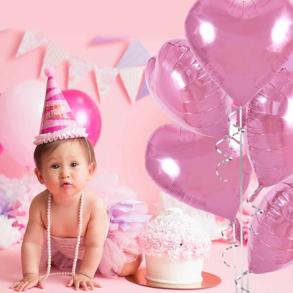 TONIFUL 30Pcs 18 Inch Pink Heart Balloons Pink Heart Shape Foil Mylar Balloons Decoration for