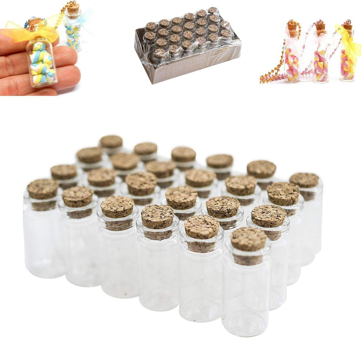 Super Z Outlet Mini Clear Glass Jars Bottles with Cork Stoppers for Arts & Crafts, Projects