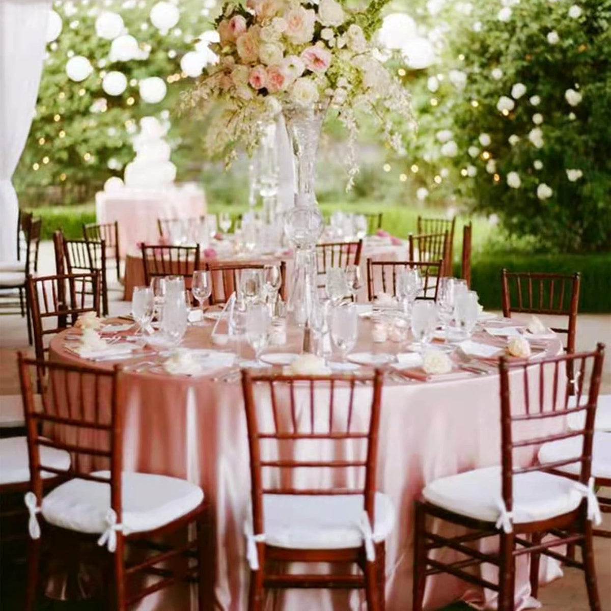fani 6 Pack 120 Inch Rose Gold Round Tablecloth - Premium Silky Satin Tablecloth Overlay Smooth