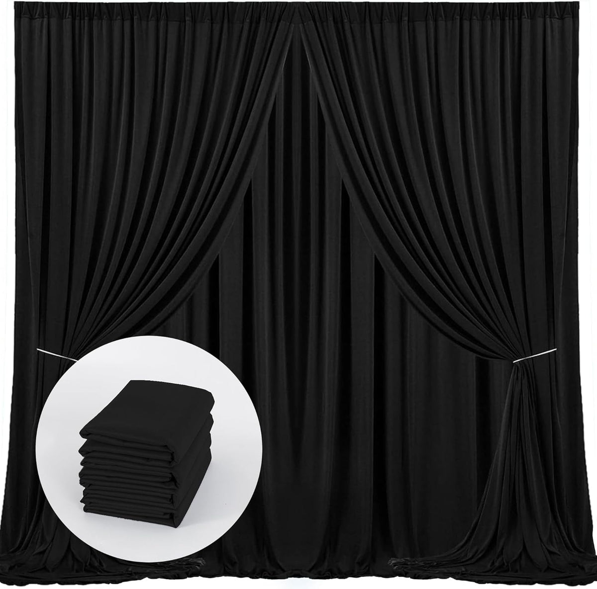 Black Backdrop Curtain for Party Wedding Ceremony - 4 Panels Photo Drapes Fabric With Rod Pocket