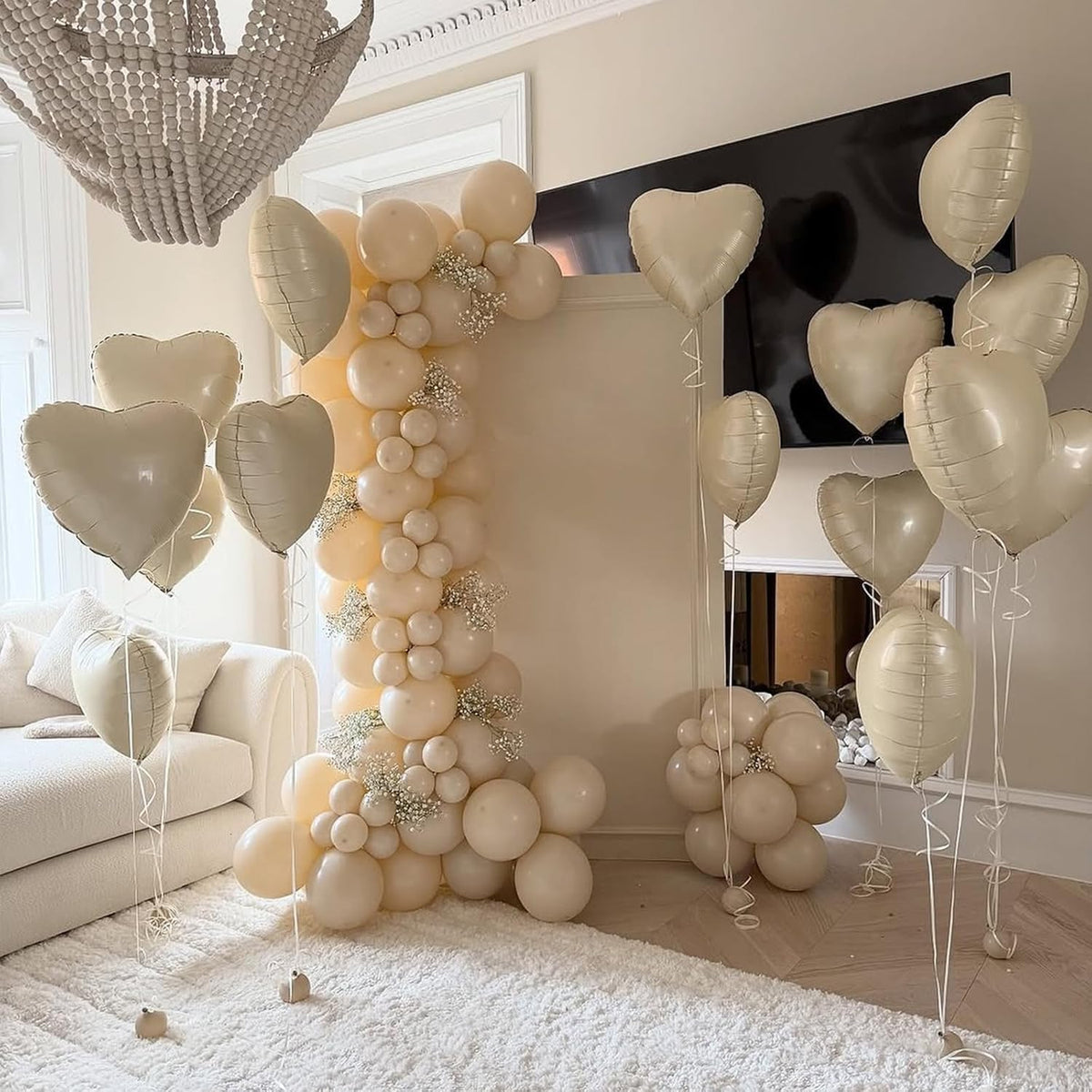 White Heart Balloons,10Pcs Cream White Foil Heart Shaped Balloons,18Inch Beige Helium Polyester