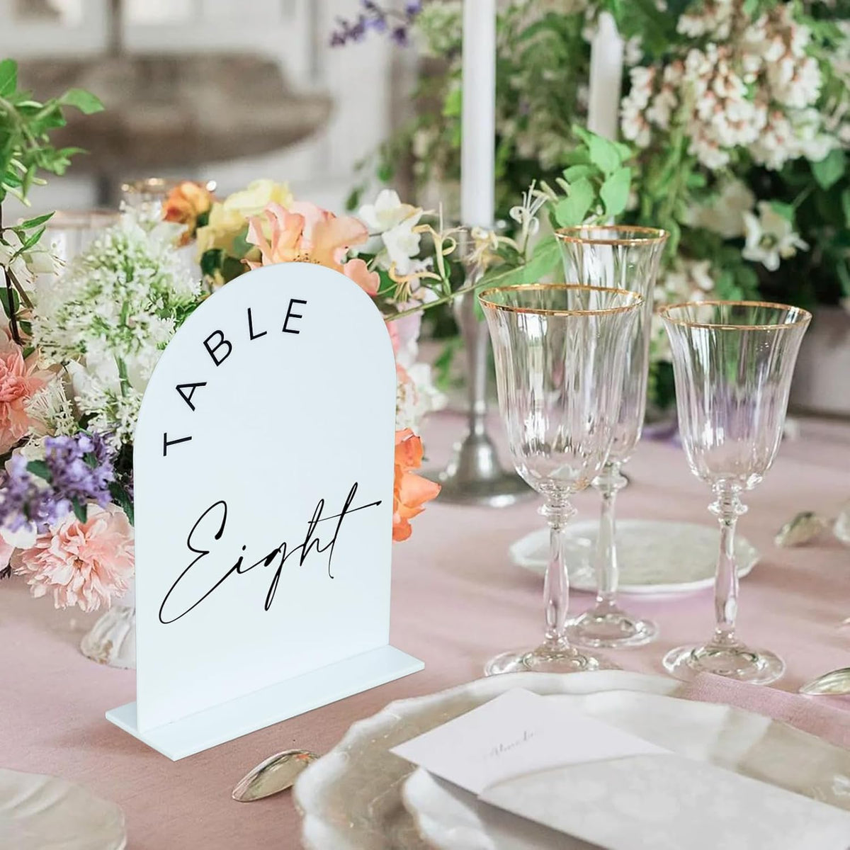 JINMURY White Arch Wedding Table Numbers 1-15 with Stands, 5x7 Inch Acrylic Arch Sign with Black