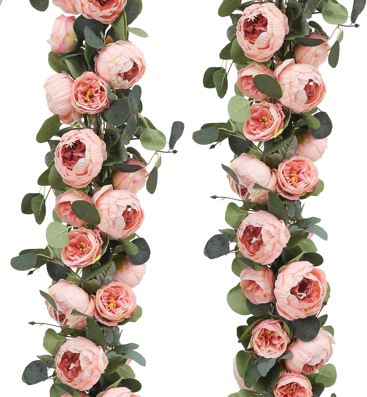 Floweroyal 2 Pack Artificial Flower Garlands 11.2FT Eucalyptus Garlands with Flowers 8 Head Peony