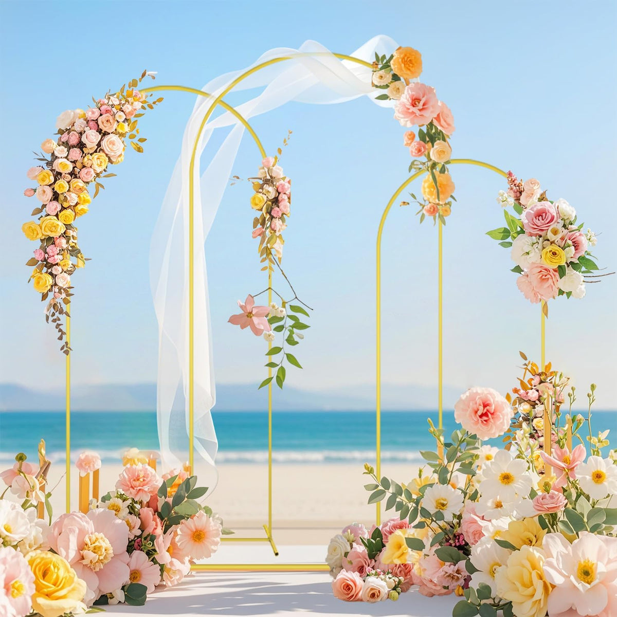 FOTSHARER Arch Backdrop Stand and Cover Set (7.2FT, 6.6FT, 6FT) Metal Wedding Arch Stands Ivory