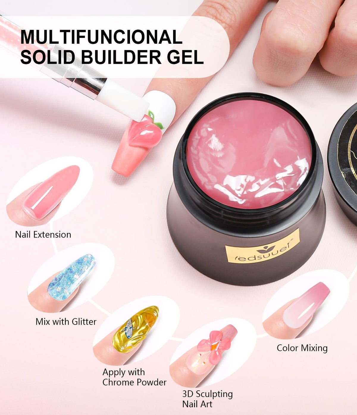 Solid Builder Gel for Nails LEDSUUEI - Pink 3D Nail Gel Sculpting Non-Sticky Hand Carving Glue