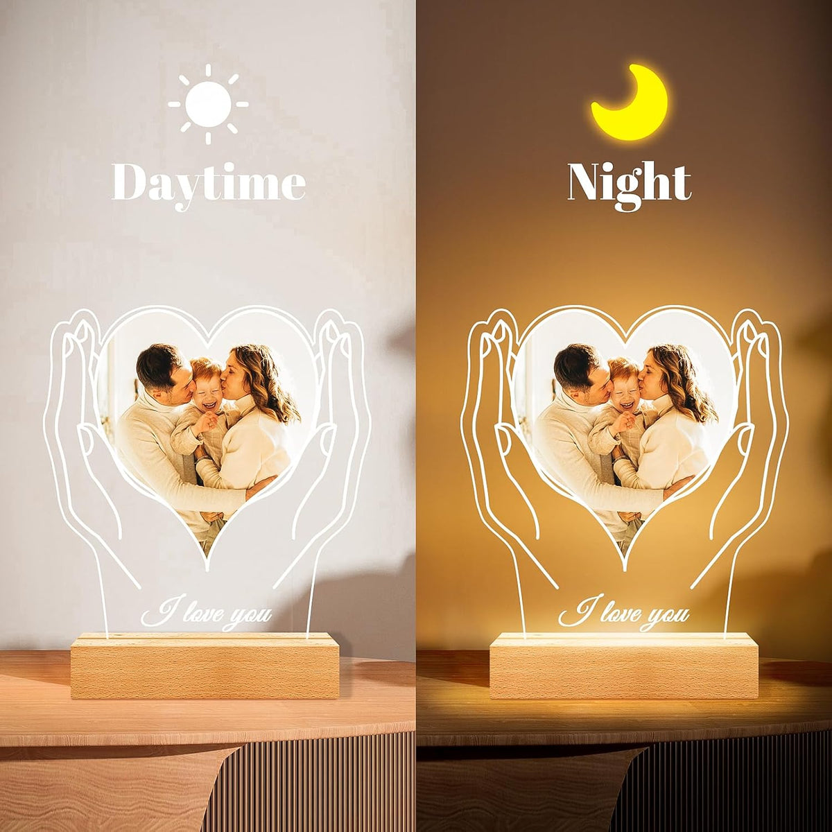 Custom Picture Frame with Photos, Customized Acrylic Plaque Photo Frames with Night Light