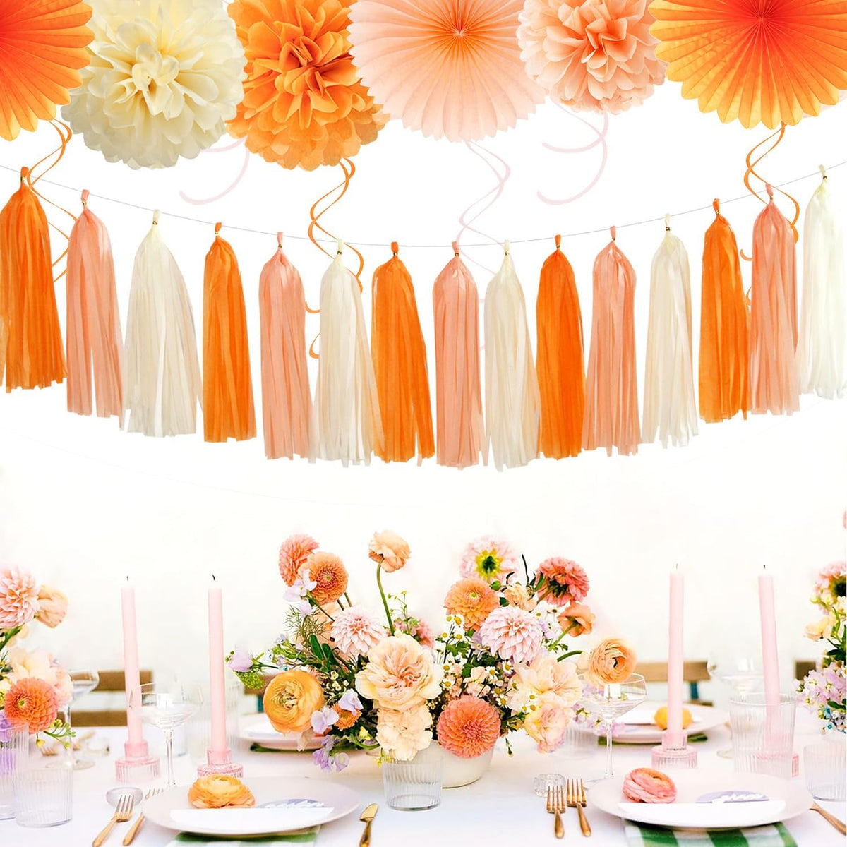 Orange-Peach Beige First Happy-Birthday Party-Decorations - 31pcs 20th Women Girls Bohemian Groovy