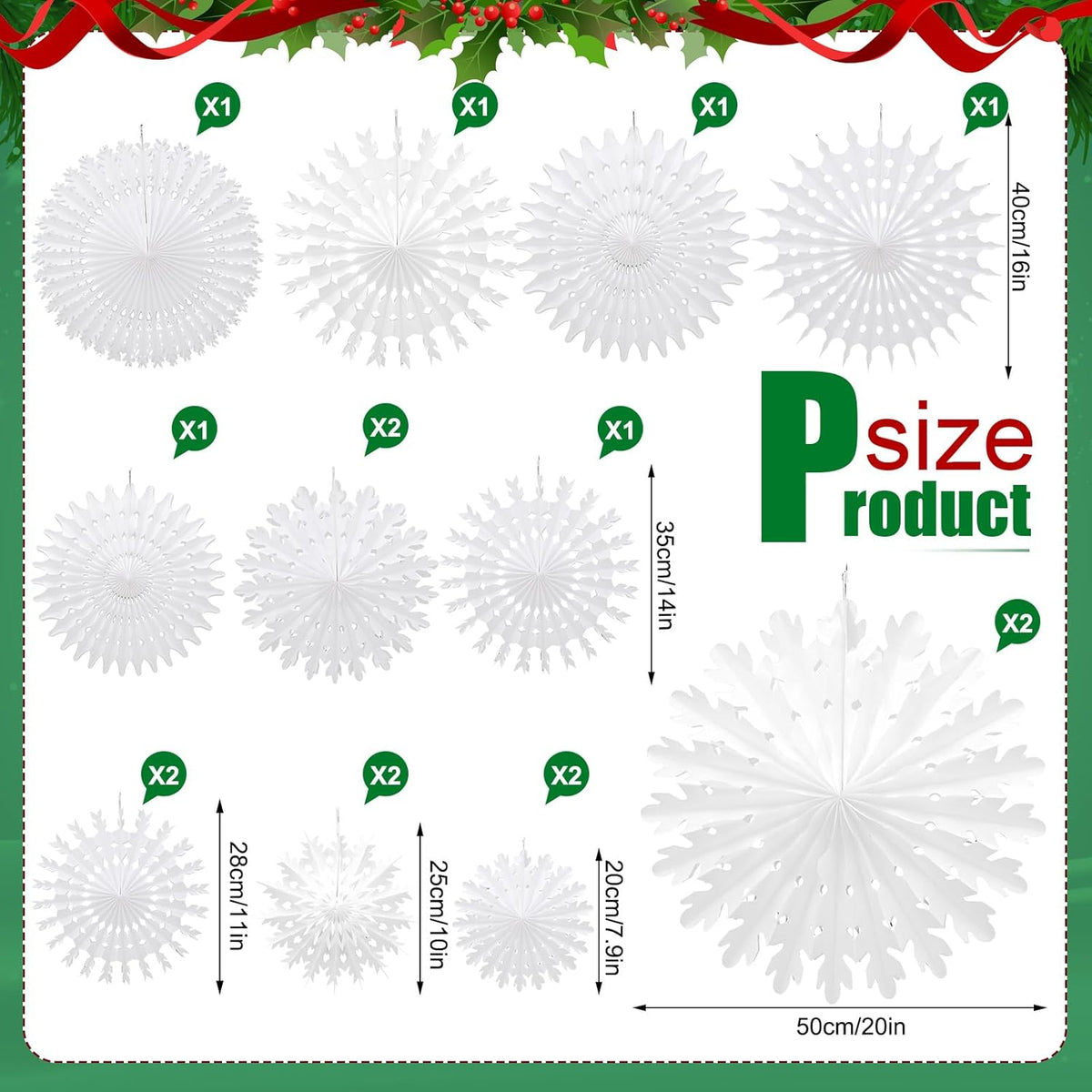 Cinnvoice 16 Pcs White Paper Snowflake Decorations 12 Pcs Christmas Paper Honeycomb Balls Ornaments