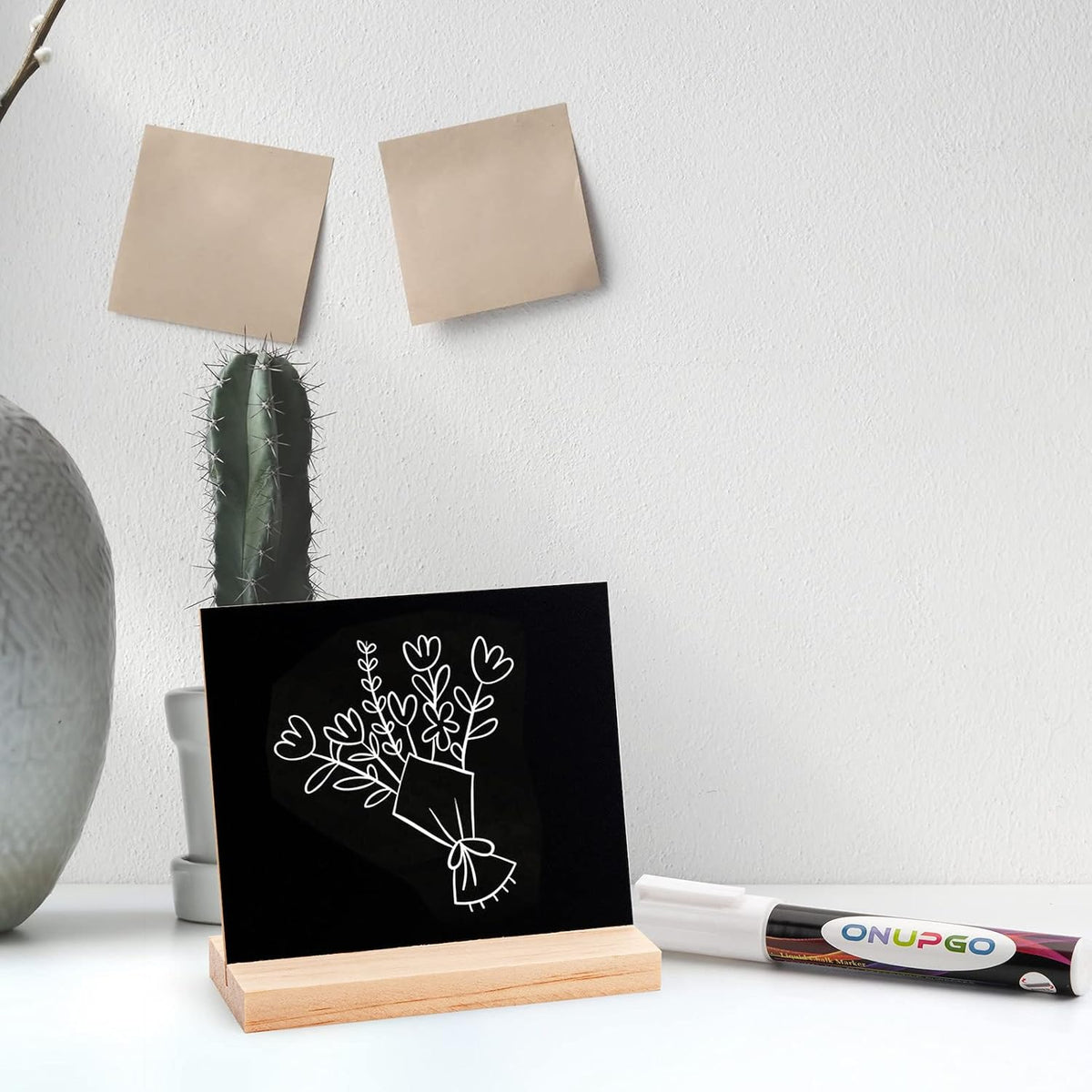 ONUPGO Chalkboard Signs with Wood Base Stands, 10X12cm Vintage Wooden Tabletop Decorative