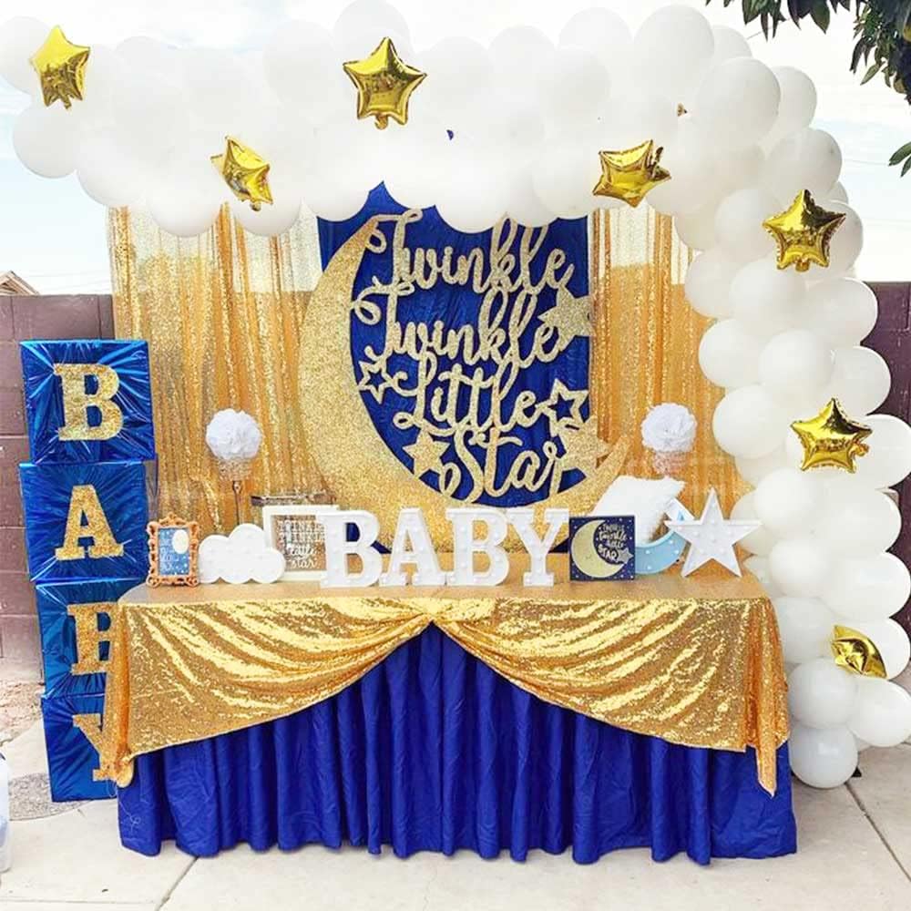 QueenDream Glitter Gold Tablecloth for Parties 90x156 Inch Sequin Fabric Rectangle Table Cloth for