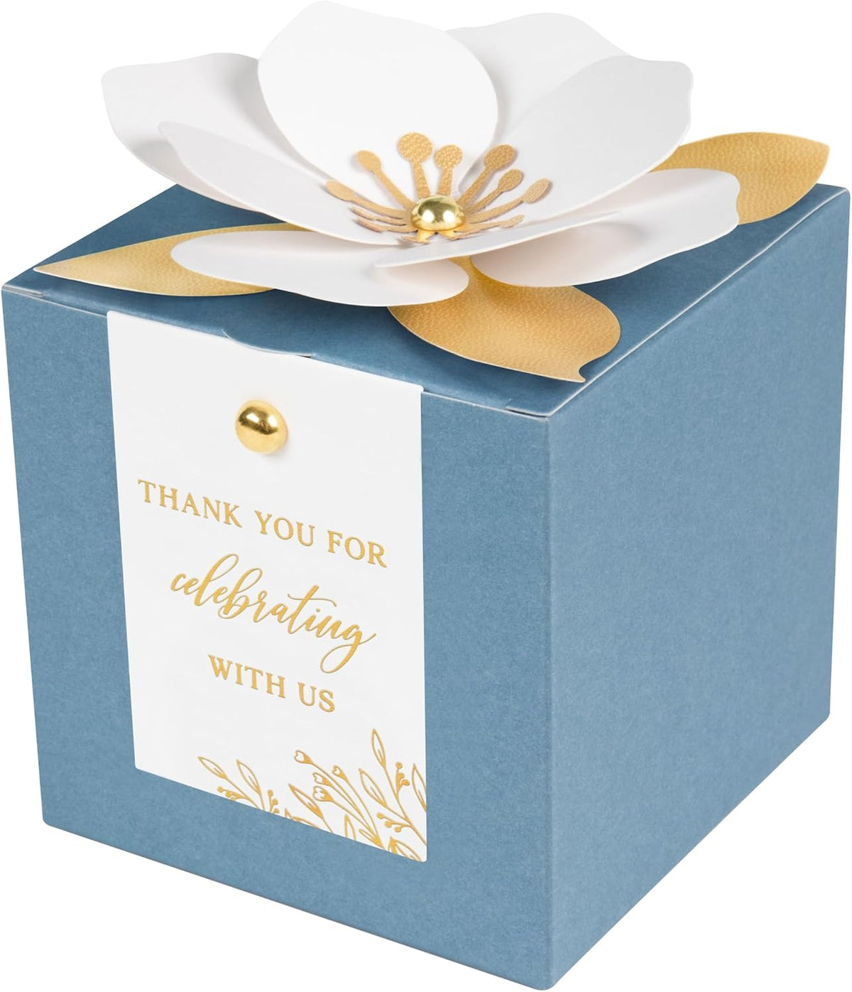 FEIYI 20 PCS Dusty Blue Gift Boxes, 3 In 1 Favor Boxes with Floral Decor, White Thank You Tags