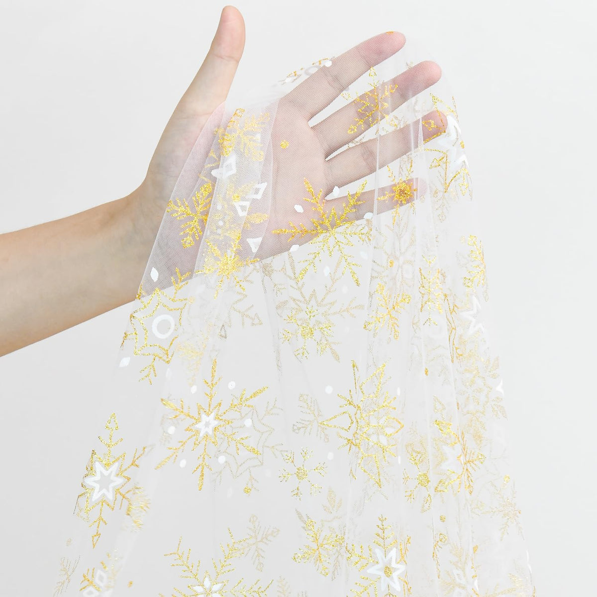 Artoid Mode Gold Snowflakes Christmas Gauze Table Runner 120 Inch 10FT, Winter Seasonal Sheer