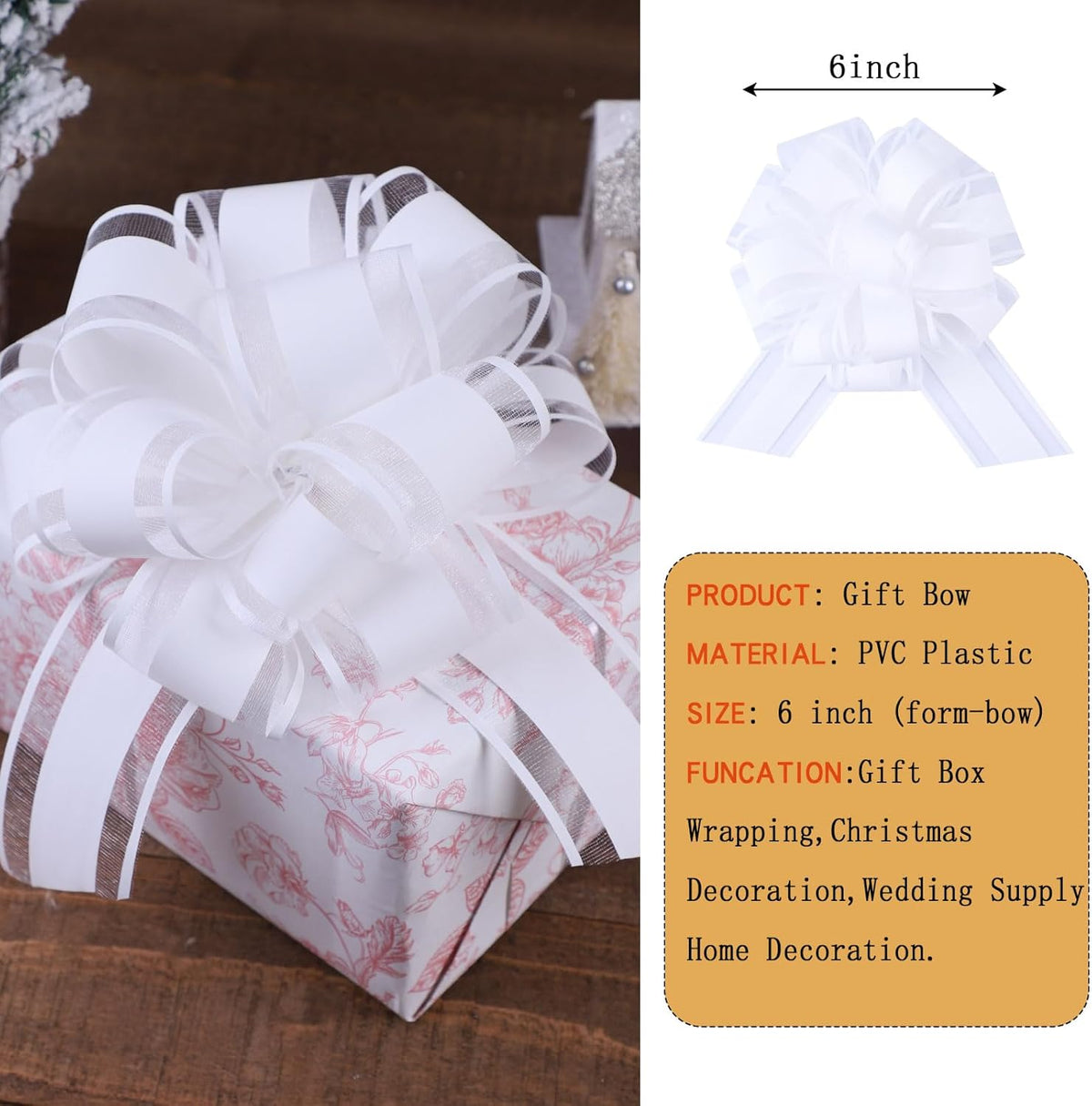6Pcs 6inch Pull Bow Gift Wrapping,Pull Bow For Gift Basket, Gift Bag Box Wrapping Decor, Valentines