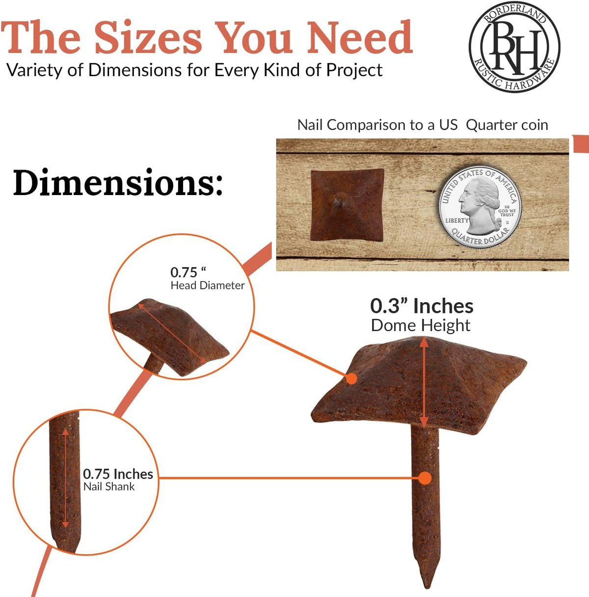 50 Pack 0.75" Square Head Iron Clavos Decorative Nails – Rusted – Handmade Rustic Square Fasteners