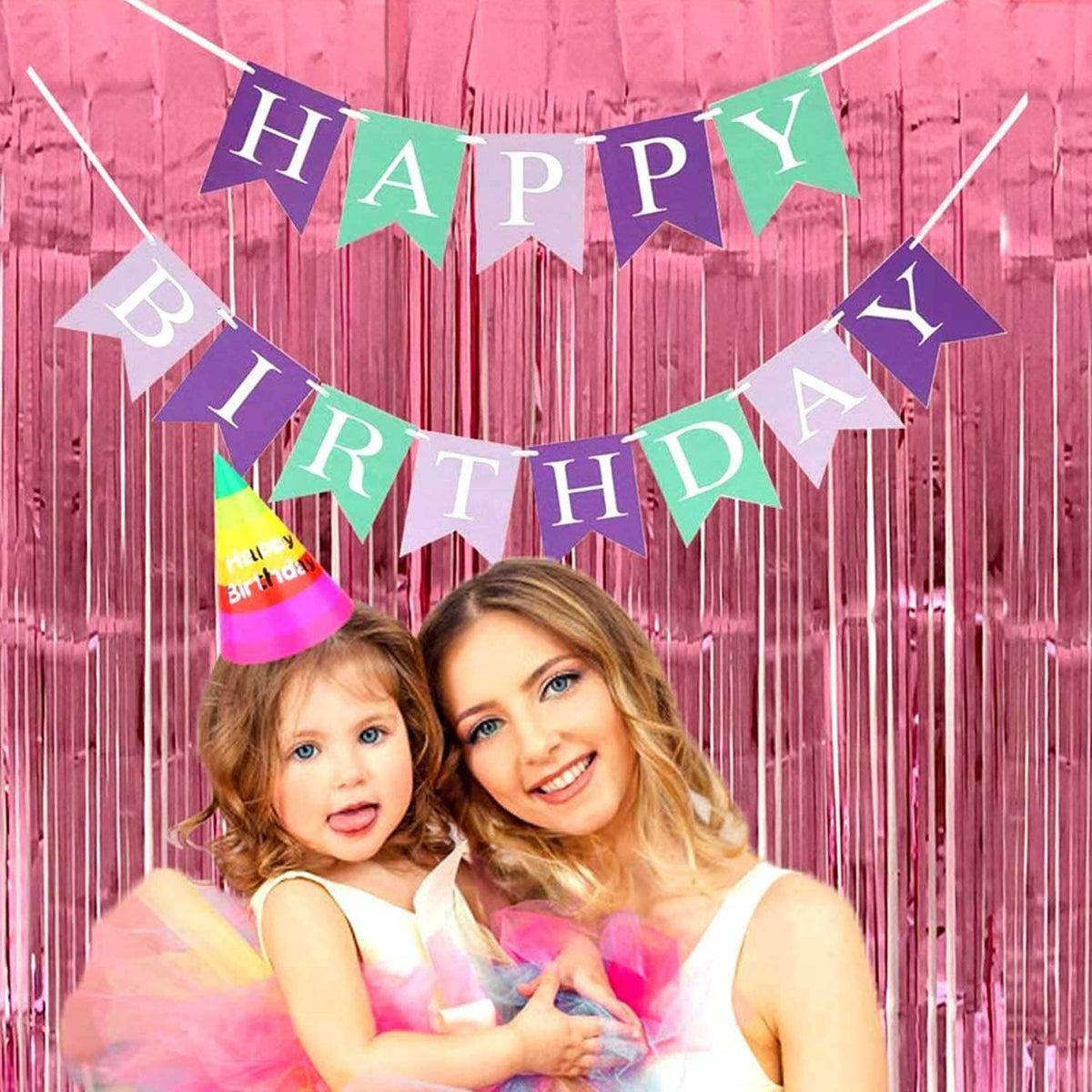 4 Pack Pink Foil Fringe Curtain Backdrop, 3.28Ft x 8.2Ft Metallic Tinsel Foil Fringe Streamer
