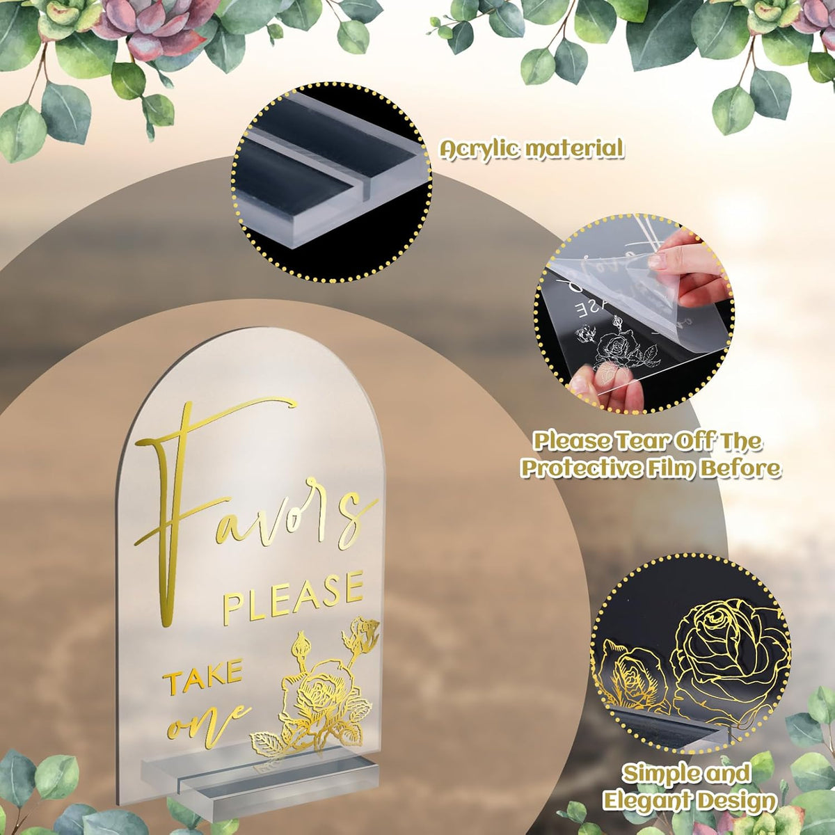 Chunful 4 Pcs Clear Acrylic Wedding Sign with Stand for Ceremony Reception 5" x 7" Guest Book Cards