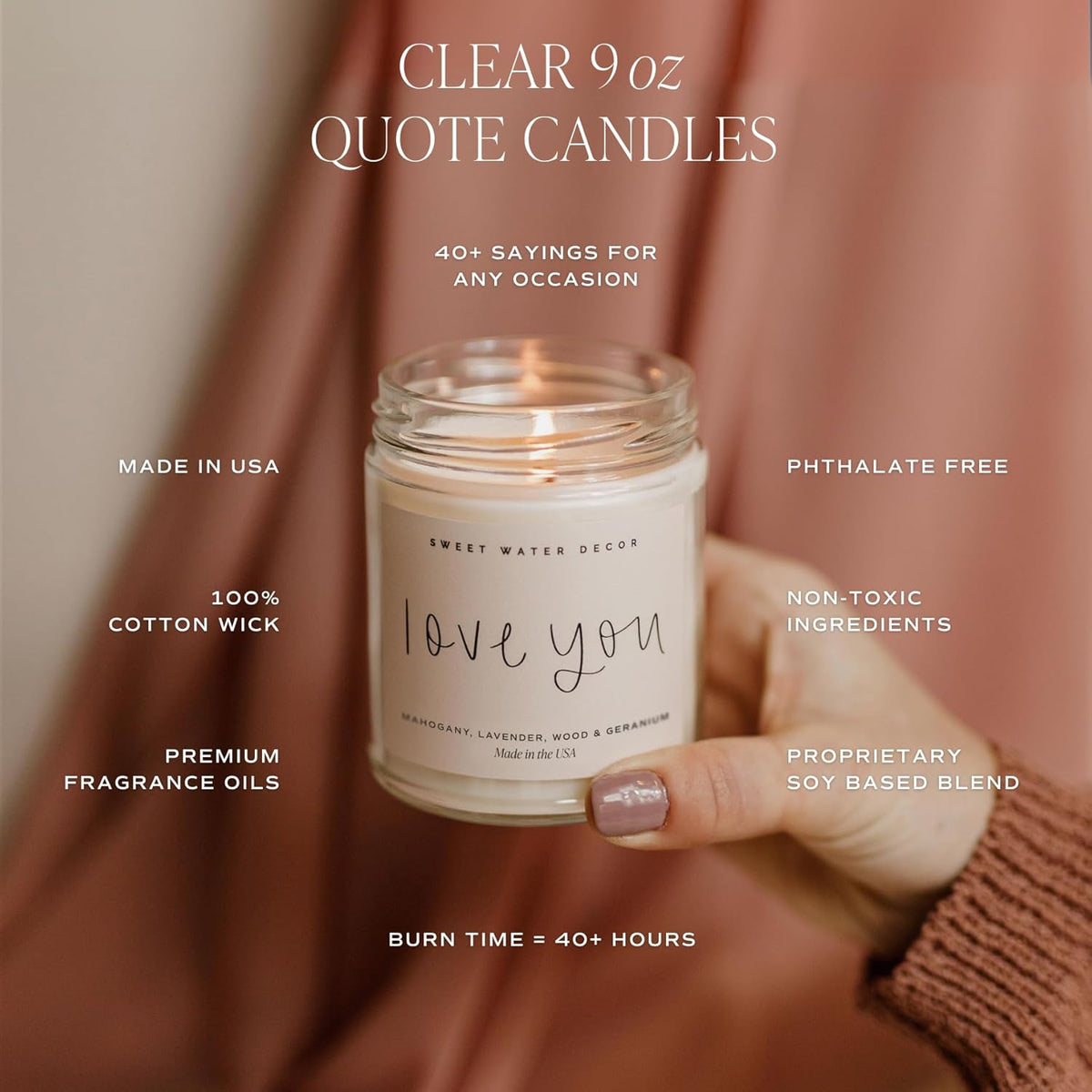 Sweet Water Decor Wedding Candle - Sea Salt, Jasmine, Cream, and Wood Scented Soy Wax Candle for