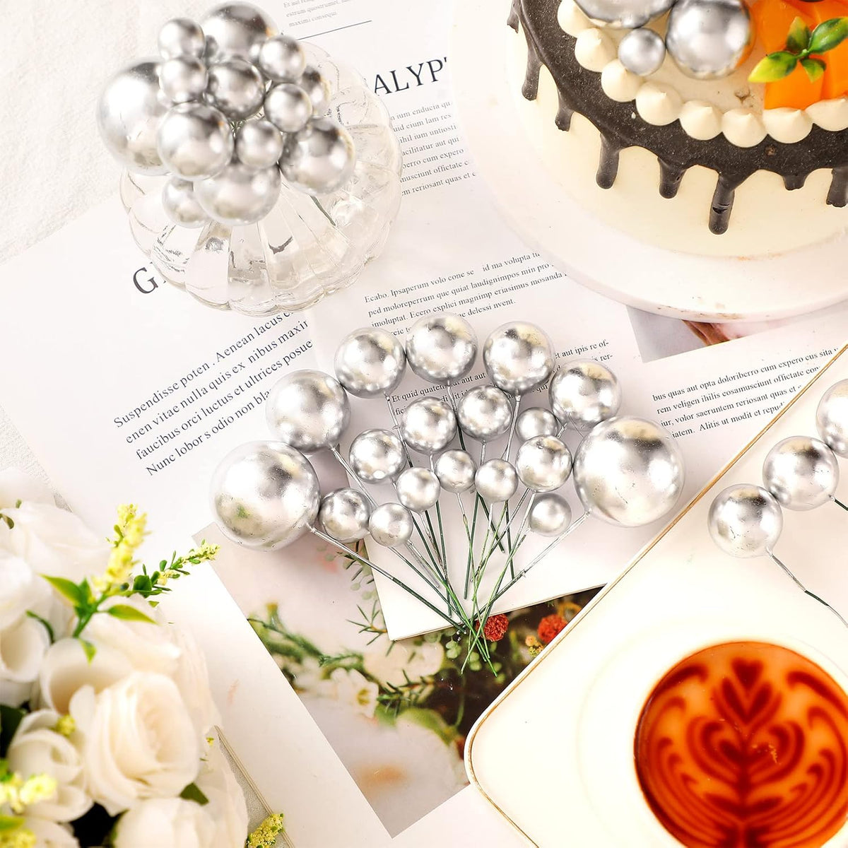 108 Pcs Balls Cake Topper DIY Cupcake Insert Foam Balloons for Cake Baking Wedding Anniversary
